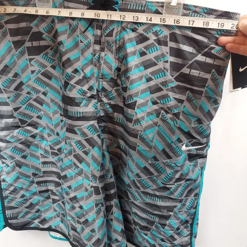 Nike Mens Blue Grey Geometric Print Logo NWT Sz XXL Swim Shorts